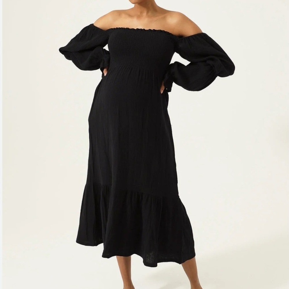 Nothing Fits But Yuki Dress Black Cotton Gauze Maternity/Nursing Midi Medium